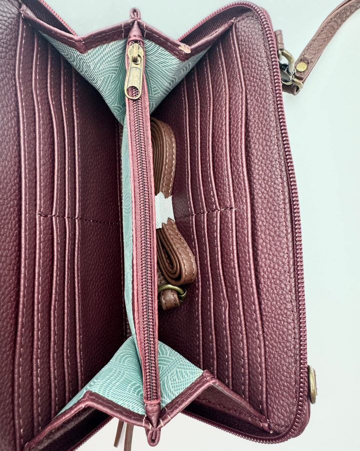 Burgundy Red Multiway Initial Crossbody With AME Initials