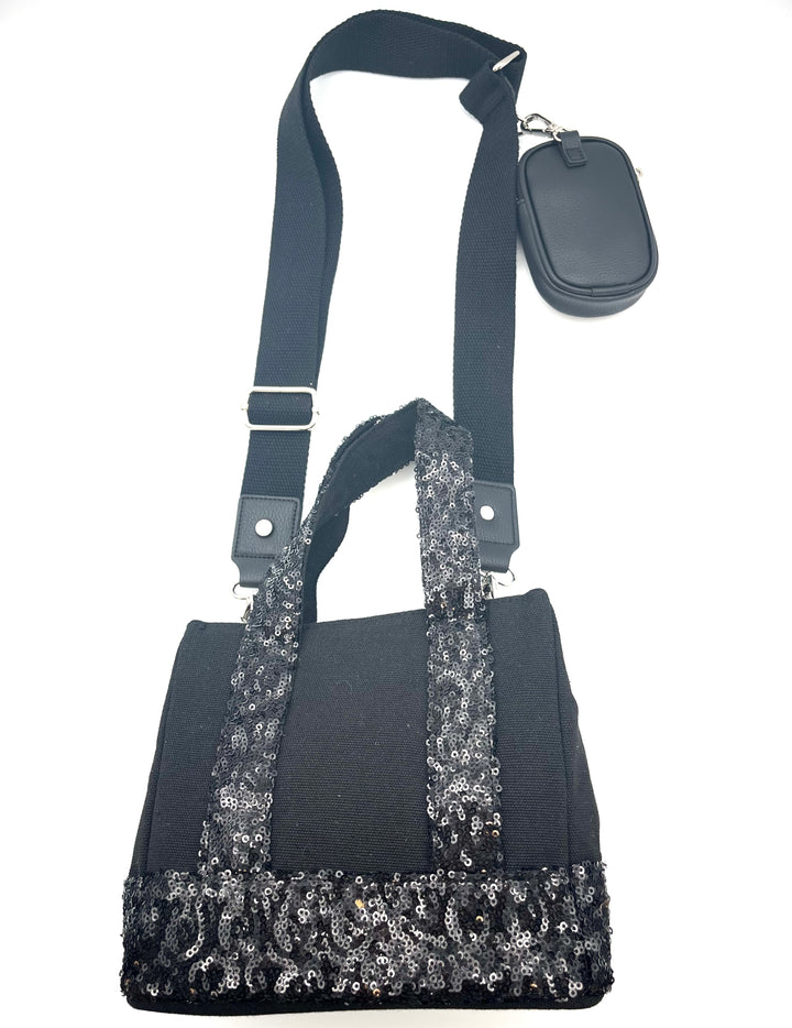 Black Sequin Mini Crossbody Bag With Rhinestone Coin Purse