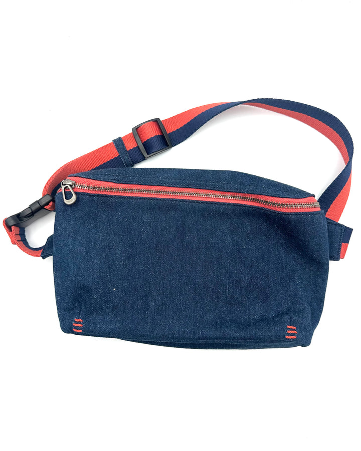 Denim And Orange Belt Bag