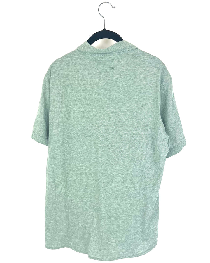 MENS Heather Green Button Down Short Sleeve Shirt - Medium