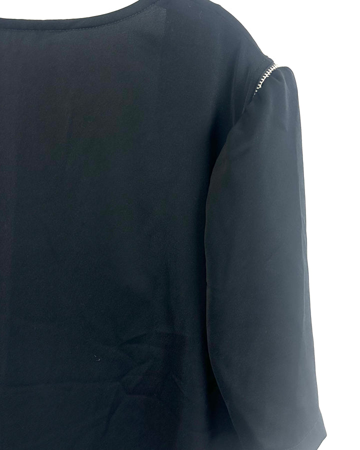 Black Zipper Sleeve Square Neck Blouse - Size 4/6