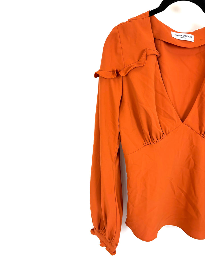 Orange V-Neck Ruffle Top - Size 4/6