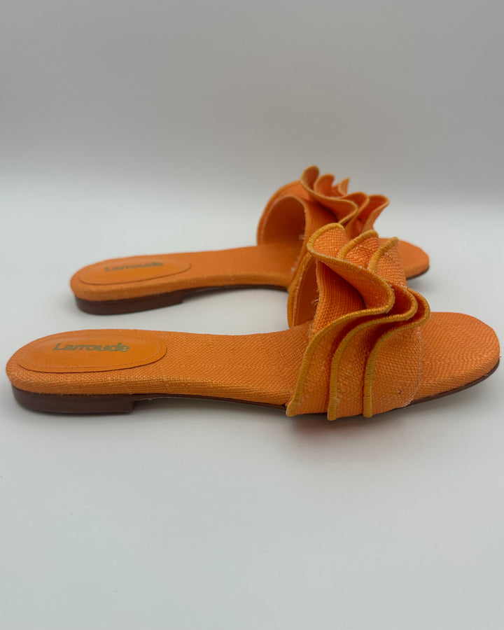 Orange Raffia Ruffle Sandal - Size 6.5