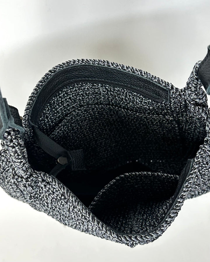 Blue and Black Crochet Bag
