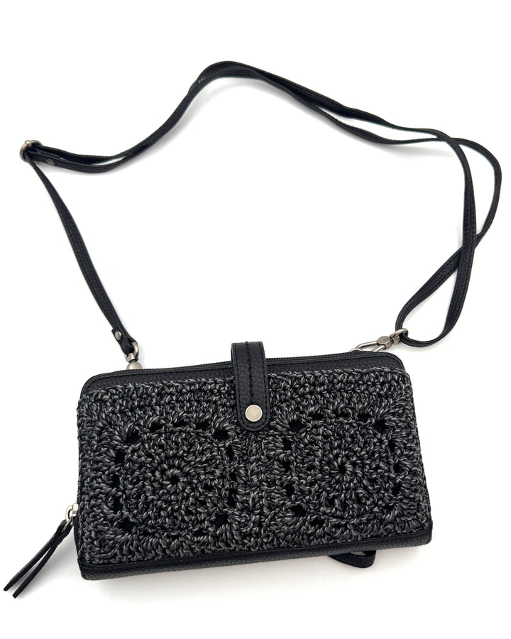 Black Crochet And Leather Crossbody / Wristlet