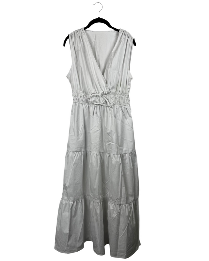 Sleeveless Long White Tiered Dress - Size 2/4