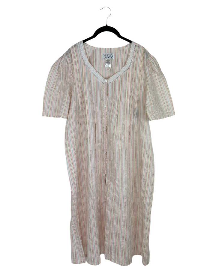 Pink Striped Cap Sleeve Nightgown - 1X