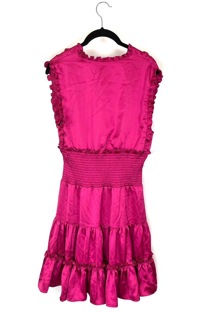 Ruffle Magenta Pink V-Neck Dress - Size 6