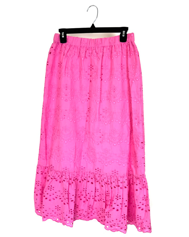 Pink Eyelet Detail Maxi Skirt - Size Extra Small
