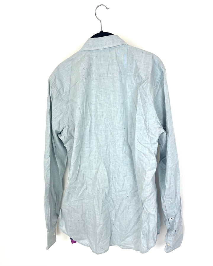 MENS Heather Blue Button Up Long Sleeve - Medium Slim Fit
