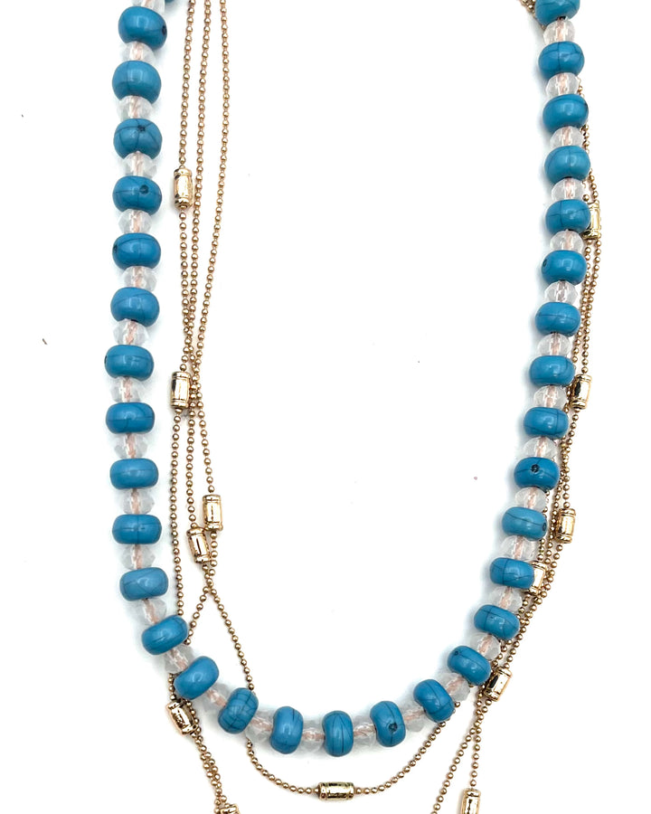 Blue Beaded and Gold Layered Necklace