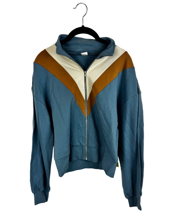 Blue & Tan Cropped Quarter Zip - Small