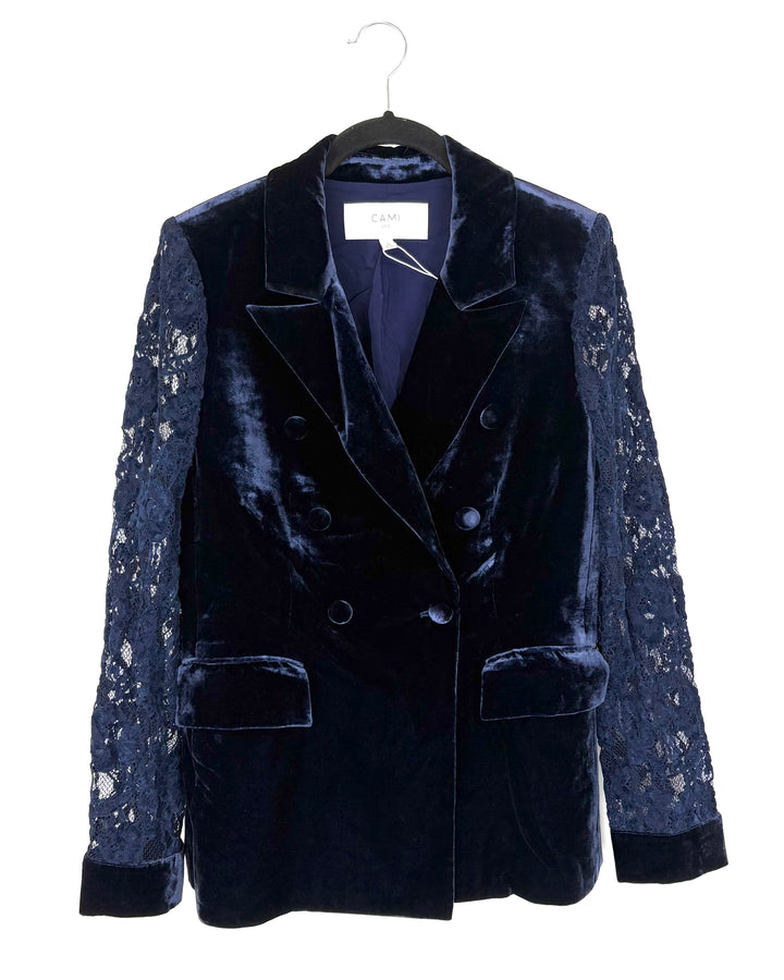 Navy Blue Velvet-Like Blazer - Small