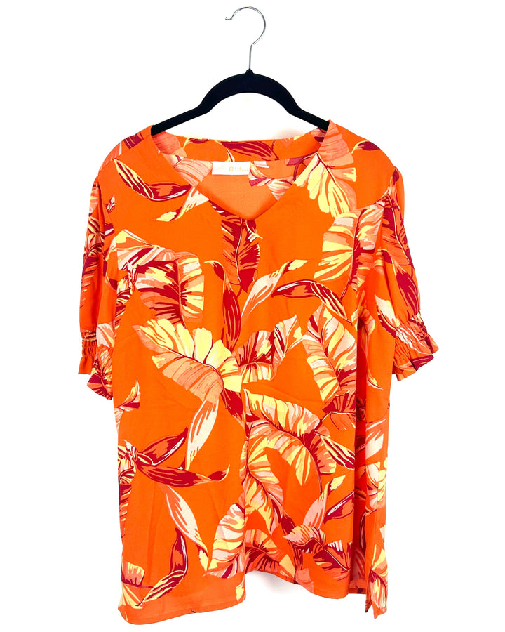 Orange Tropical Print Top- Size 6/8