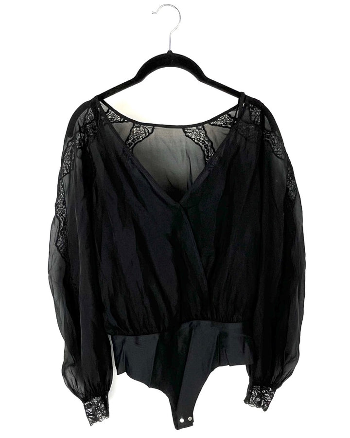 Black Sheer Long Sleeve Body Suit - Size 4