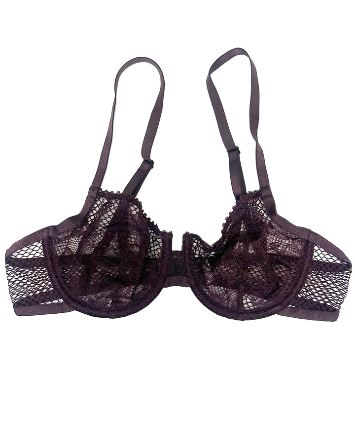 Dark Plum Sheer Lace Bra - 34B