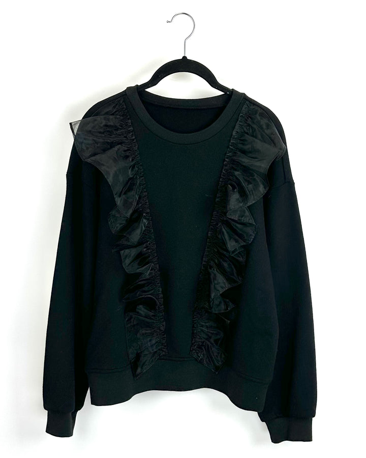 Black Sweatshirt with Mesh Ruffle - Size 2/4
