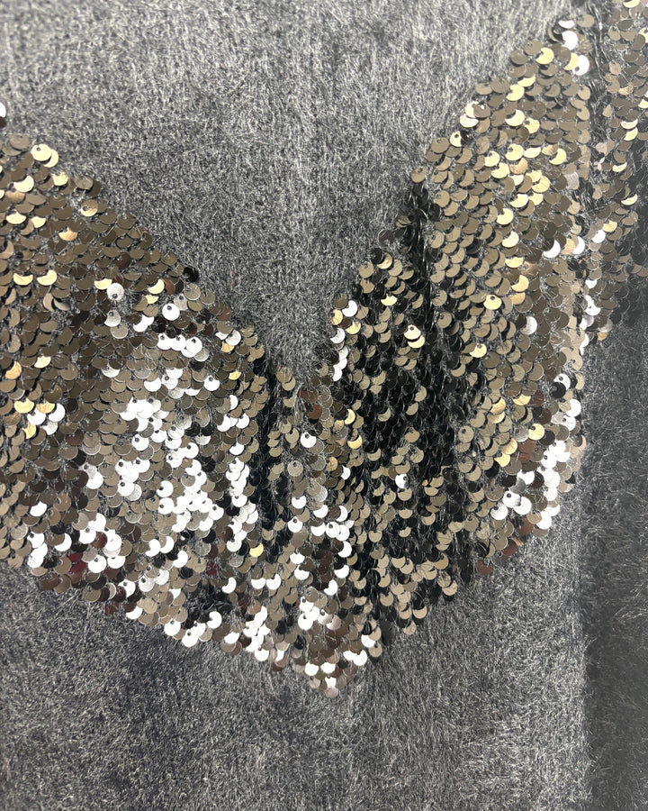 Fluffy Black Sequin Sweater - Size 4/6
