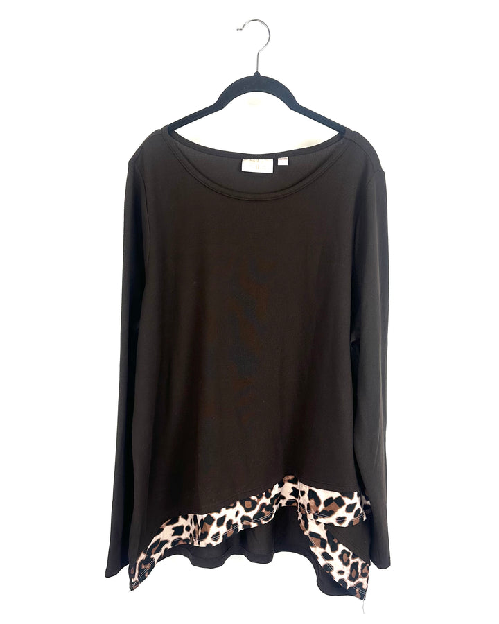 Brown Cheetah Print Long Sleeve Sweater Top - Size 14/16