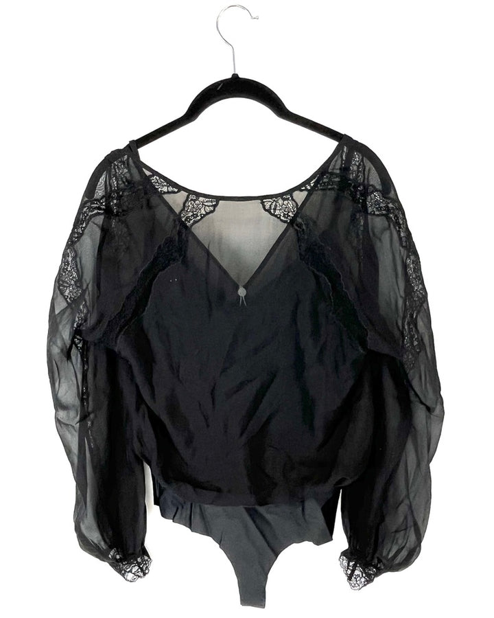 Black Sheer Long Sleeve Body Suit - Size 4