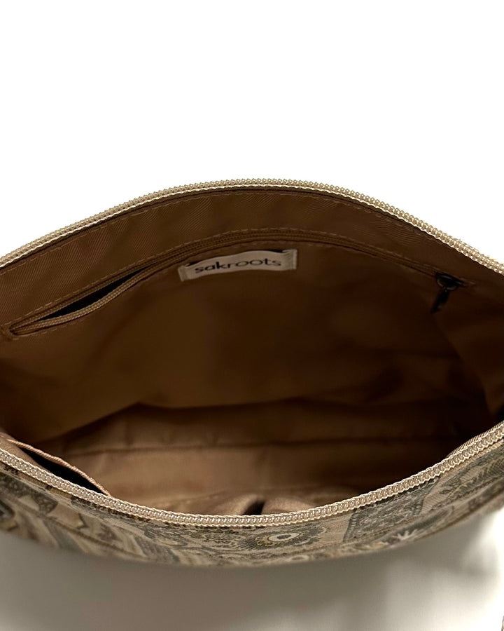 Beige Paisley Double Zipper Bag