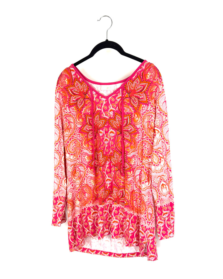 Pink And Orange Floral Flowy Blouse - Size 6/8