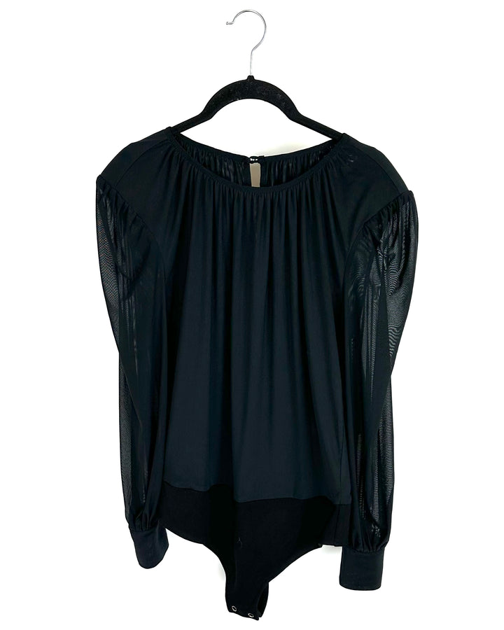 Black Mesh Padded Shoulder Bodysuit - Size 4/6