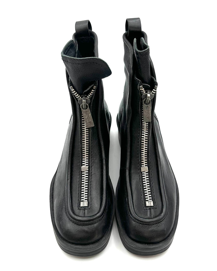 Black Structured Zipper Boots - Size 8