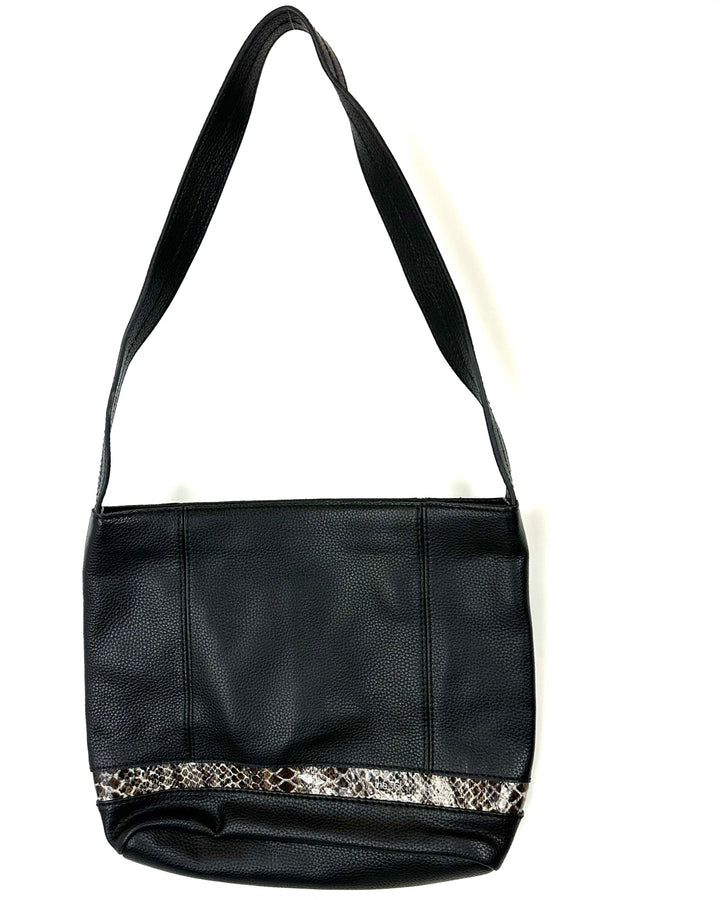 Black Shoulder Bag With Snakeskin Trim