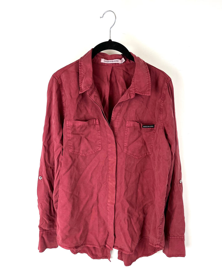 Red Button Down Long Sleeve Shirt - Small