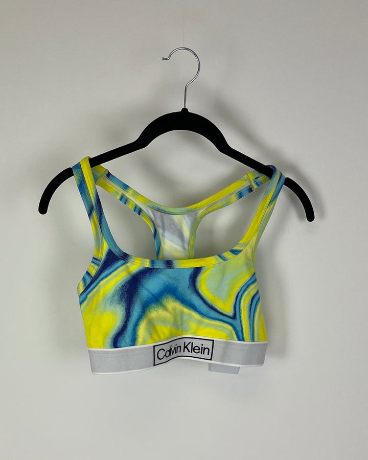 Yellow And Blue Marble Print Bralette - Small