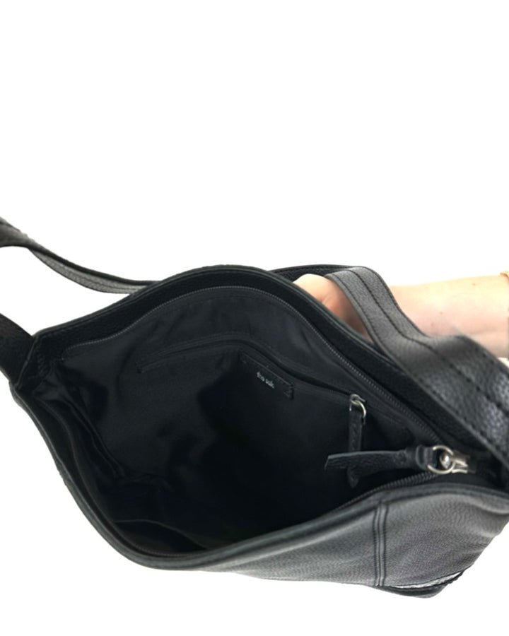 Black Shoulder Bag With Snakeskin Trim