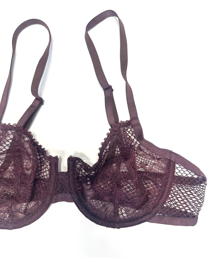 Dark Plum Sheer Lace Bra - 34B