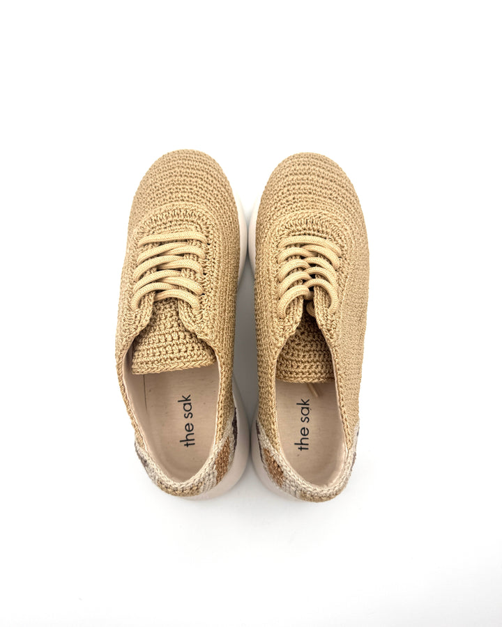 Beige Crochet Sneaker With Sun Detail - Size 6