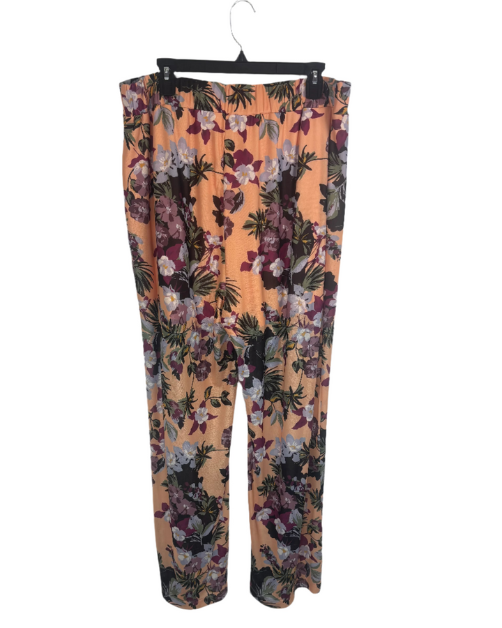 Pale Orange Floral Pants- Size 2X