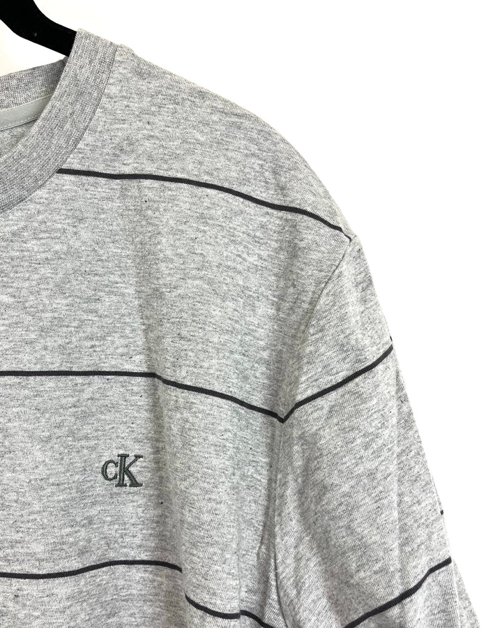 MENS Gray Stripe Tee- Size Medium
