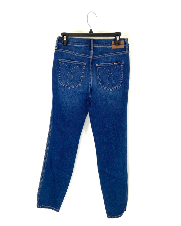 High Rise Slim Jeans With Logo - Size 28