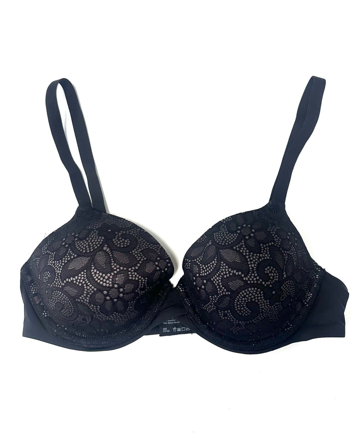 Charcoal Black Floral Lace Bra - 34B