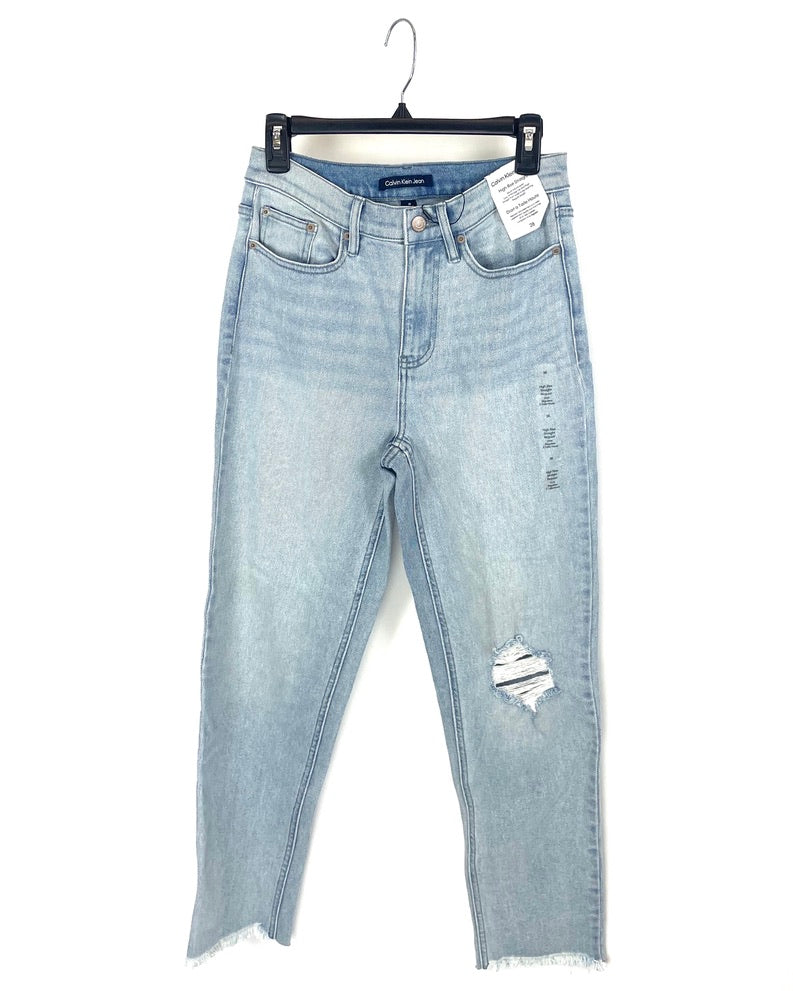 High Rise Straight Light Wash Ripped Jeans Size 28