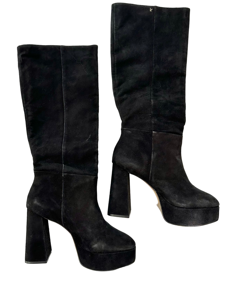 Black Suede Platform Boots - Size 11