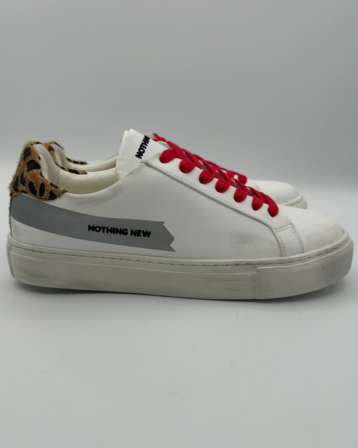 White Leather And Cheetah Print Sneaker - Size 6.5