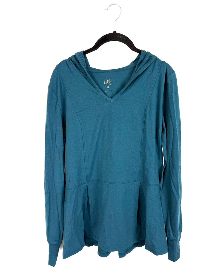 Dark Teal Hooded Long Sleeve Top- Size 6/8