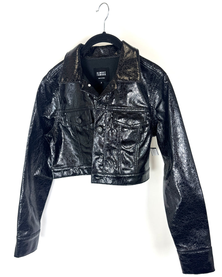 Black Patent Cropped Jacket - Size 2/4