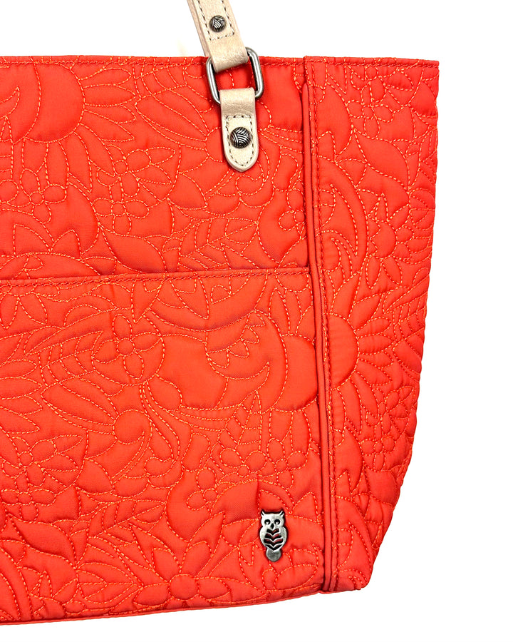 Orange Floral Stitching Tote Bag