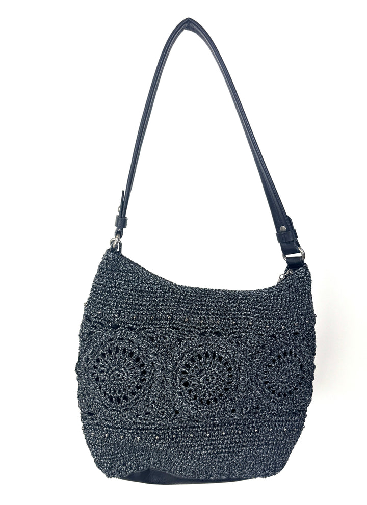 Black Crochet and Silver Stud Shoulder Bag