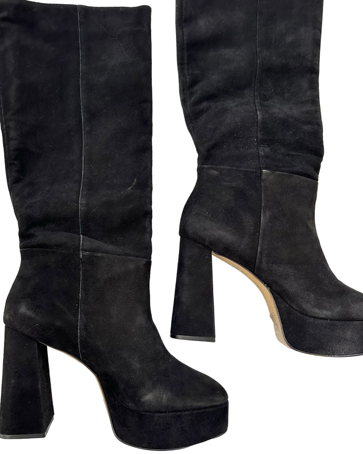 Black Suede Platform Boots - Size 11