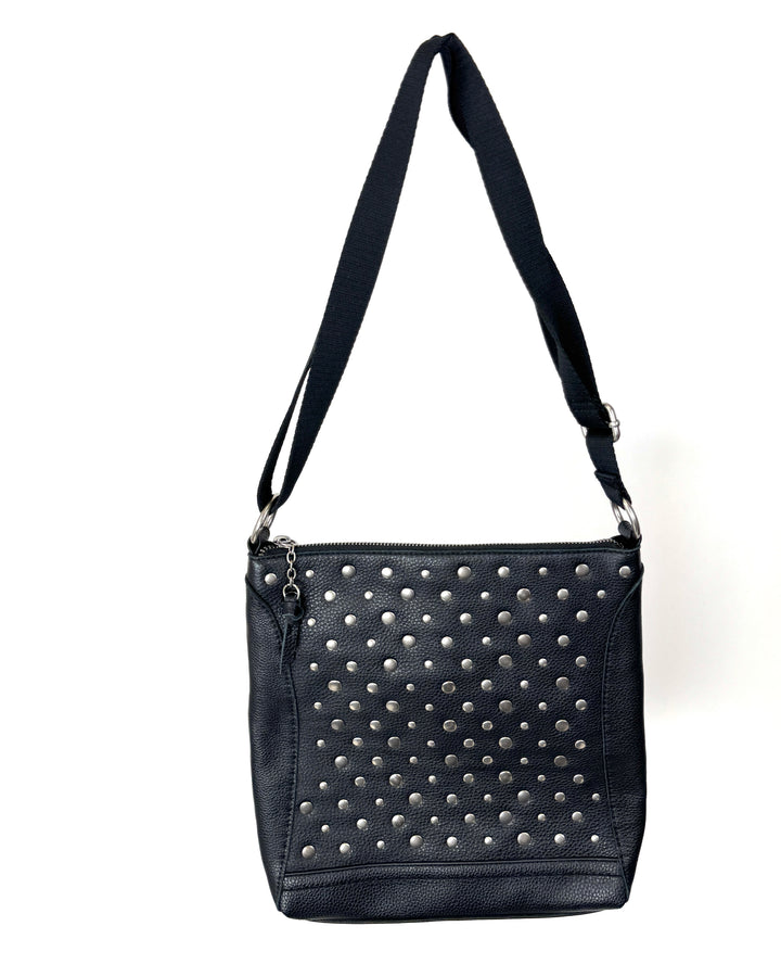 Black Leather Silver Studded Shoulder Bag