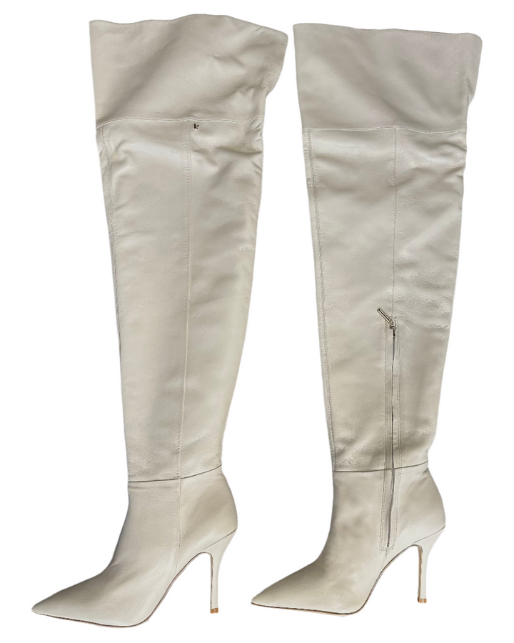 Cream Ultra Tall Pointed Toe Boots - Size 10 and 11