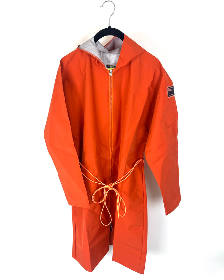 Orange Long Raincoat With Bungee Belt - Size 8/10 and 10/12