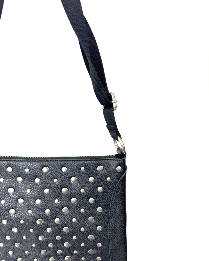 Black Leather Silver Studded Shoulder Bag